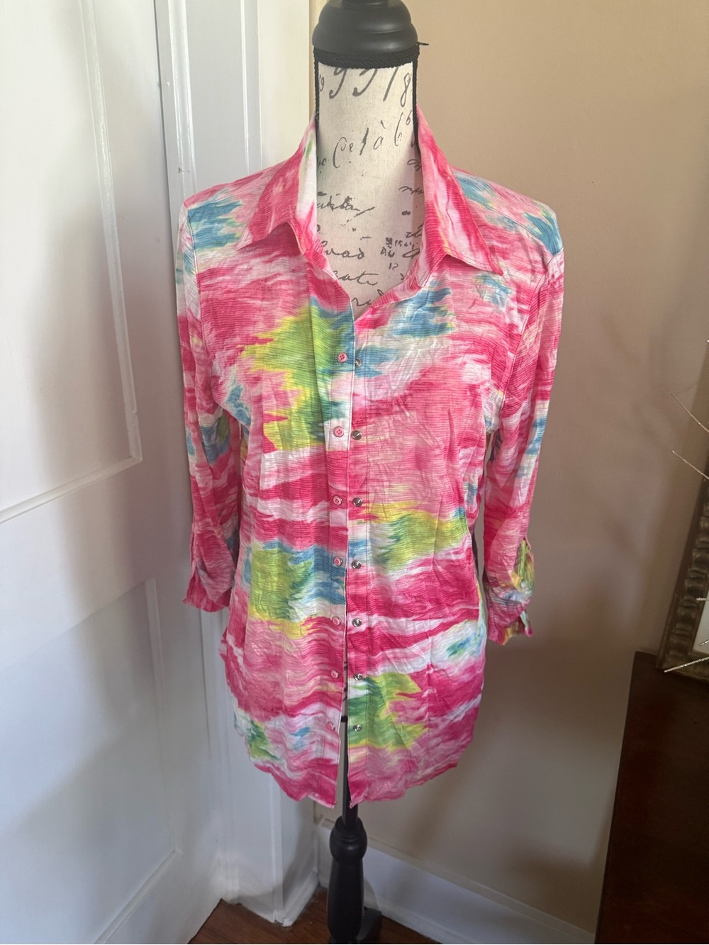 David Cline Pink Multi-Color Watercolor Button-Down Shirt